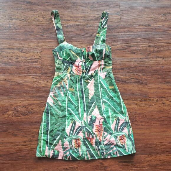 NWT FARM Rio 100% Linen Tropical Chic Trendy Amazonia Forest Mini Dress Size XS - Picture 3 of 14